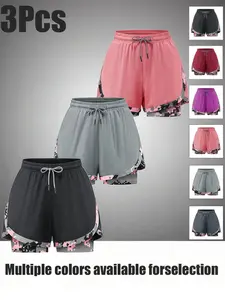 Women's 3-Pack Quick-Dry Gym Shorts, Anti-See-Through Dual-Layer Design, Breathable Sweat-Wicking, Running Yoga Mid-Length Pants, Jogging Shorts