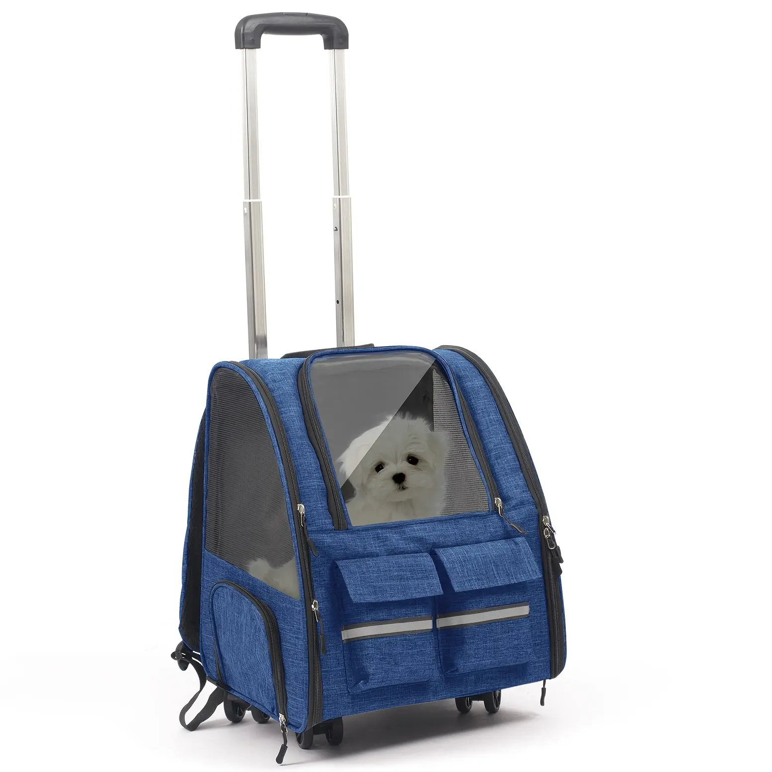 Rolling Pet Carrier Backpack, Large Foldable Dog Carrier with Removable Wheels and Big Pocket, for Travel, Outdoor, Vet Visits, Camping, Indoor