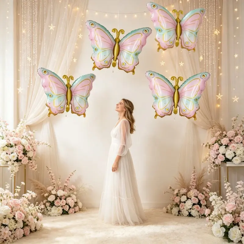 4pcs Cartoon Butterfly Balloons, Elegant Aluminum Foil Balloons, Perfect for Birthday Parties, Singles Party, Wedding Decorations