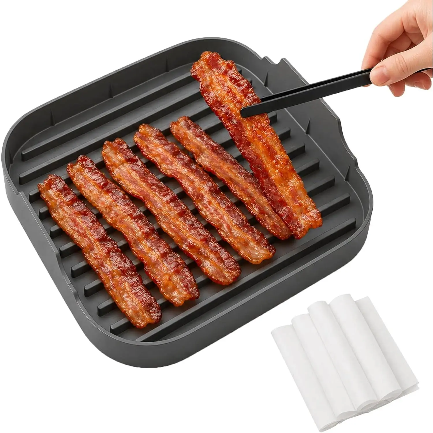 Microwave Bacon Tray -10 Inch Large Silicone Food Grade Bacon Pot, Gray, Suitable For Microwave Cooking