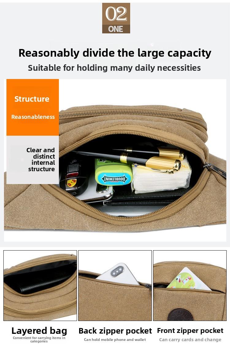 canvas mobile phone fanny pack men's large-capacity multi-functional bag diagonal span dual-purpose breast bag business wallet
