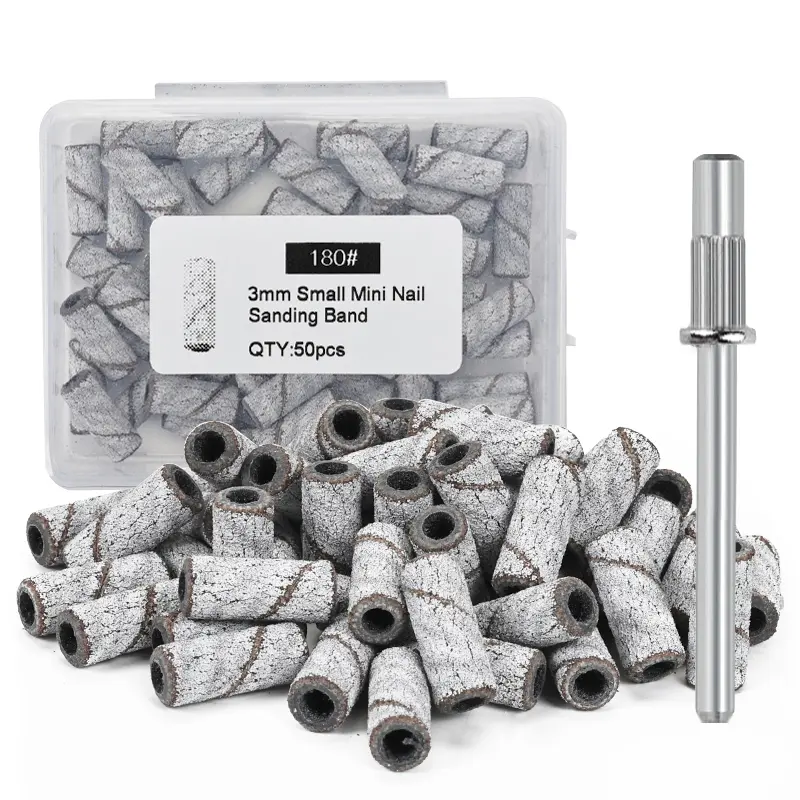 51pcs/Box with Mini Mandrel Nail Art 3mm Mini Grinding Sand Ring Bands 80# 120# 150# 180# 240# Electric Grinding Machine Nail Grinding Head Manicure Accessories Tools Dead Skin Remover Electric Machine Nail Grinding Head Manicure Tools Accessories
