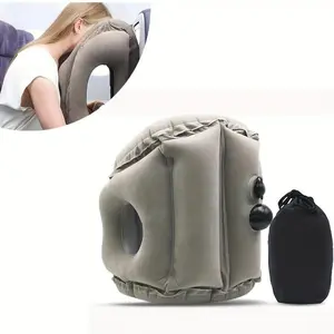 Portable Inflatable Nap Pillow - 60° Arm Jack Design, Soft Breathable Microfiber, Gray Sleep Cushion, Supportive Bolster, Travel Neck Cushion for Airplane, Office Use
