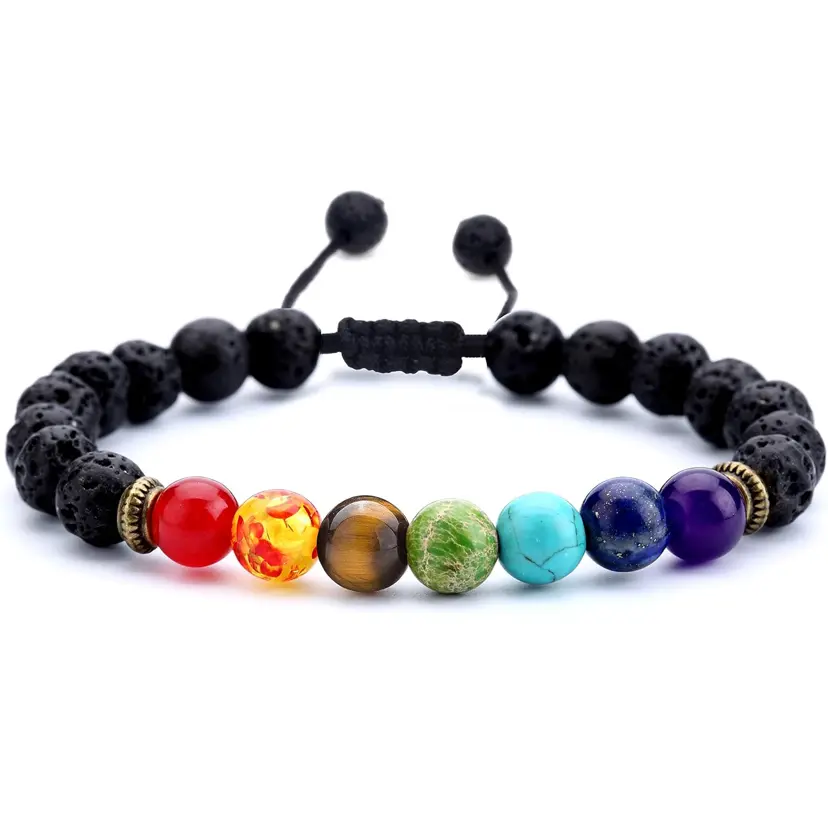 7 Chakra Lava Stone Bracelet, Bohemian Beaded Essential Oil Diffuser, Adjustable 6.5-9.4 inch for Yoga, Meditation & Anxiety Relief, 7 Chakra Stone, Calms Anxiety, Cool Feeling, Effective Meditation, Light Weight