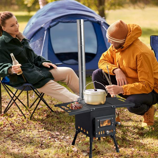 Portable Wood Burning Stove for Tent & Camping, Carbon Steel Folding Heater with 3 Chimney Pipes & Fire Blanket for Ice Fishing, Hunting & Cooking Portable Wood Burning Stove for Tent & Camping, Carbon Steel Folding Heater with 3 Chimney Pipes & Fire Blanket for Ice Fishing, Hunting & Cooking
