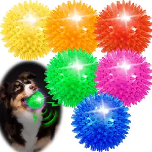 6 Pack 2.5" Light Up Squeaky Spiky Dog Toy Balls for Puppy Small Medium Dogs