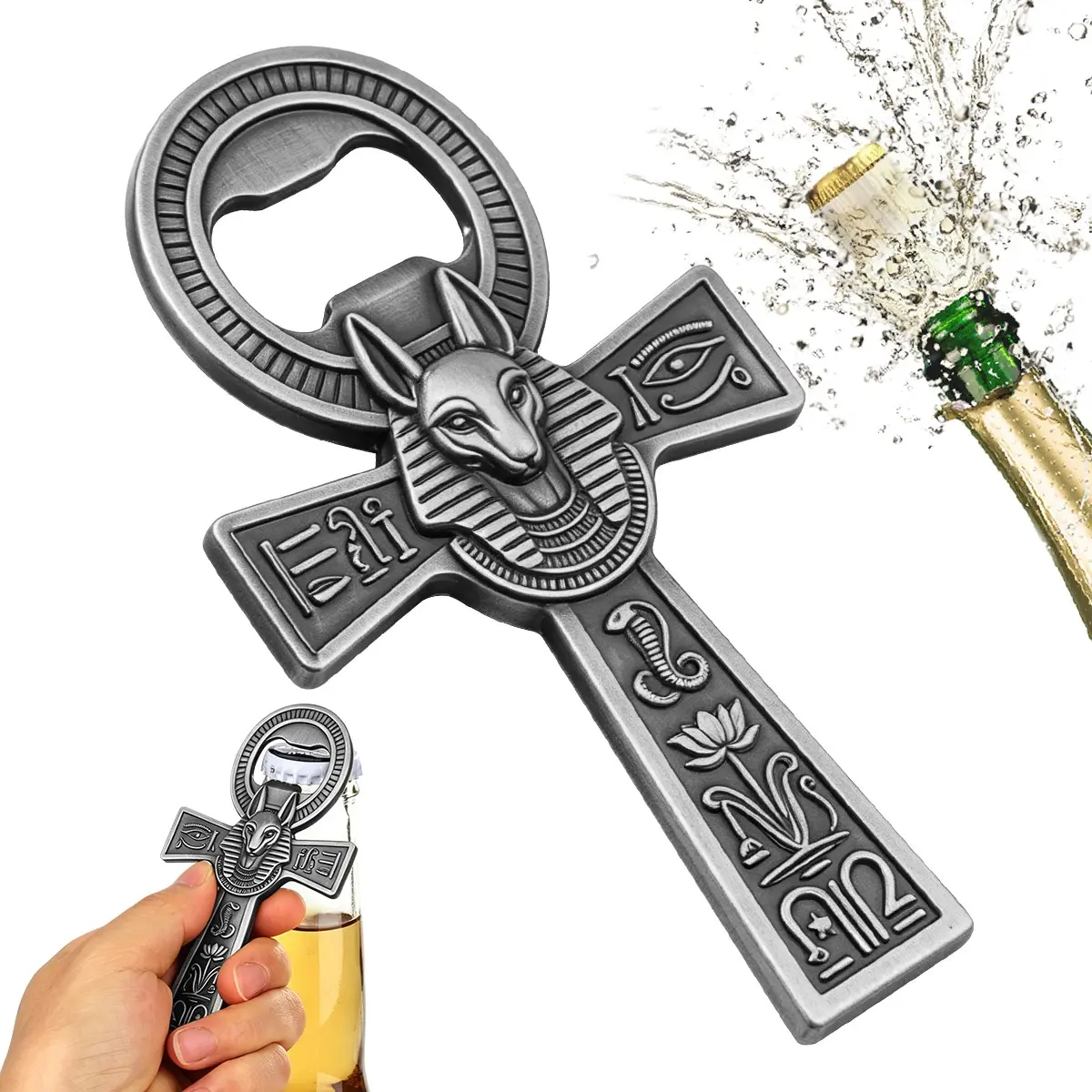 Ancient Egyptian Amulet Bottle Opener, Anubis Ankhe Design, Mystical Bar Tool, Halloween Christmas Gift, 1 Piece Set