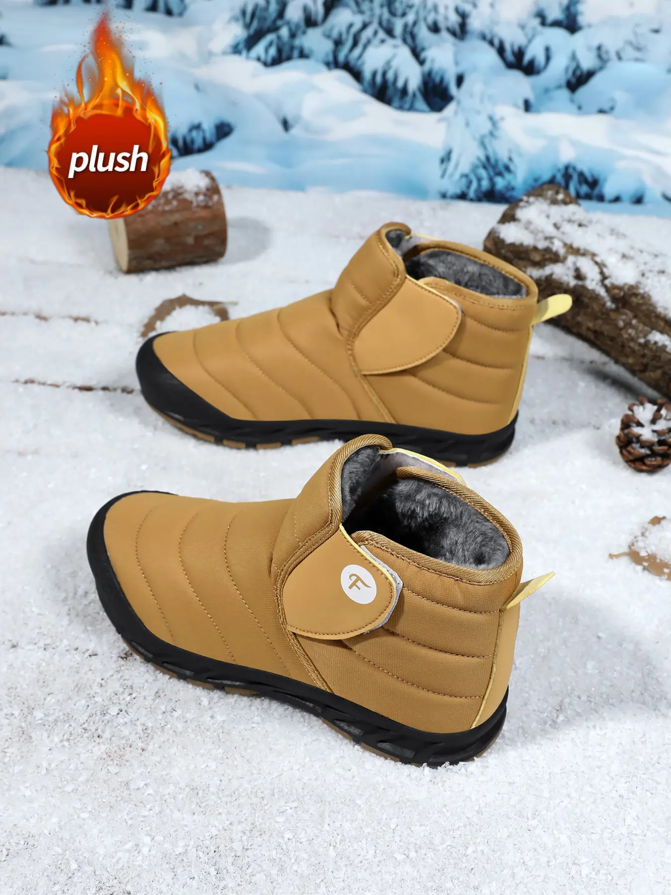 Unisex High-Top Snow Boots, Waterproof Quilted Lining, Magic Tape Closure, Durable Rubber Sole, Ideal for Winter Outdoors