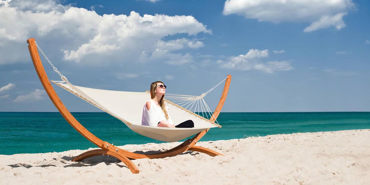 Wooden Bar Hammock with Stand, Heavy-Duty Larch Wood Frame, Breathable Fabric Double Hammock for Backyard, Garden, Patio or Indoor Use