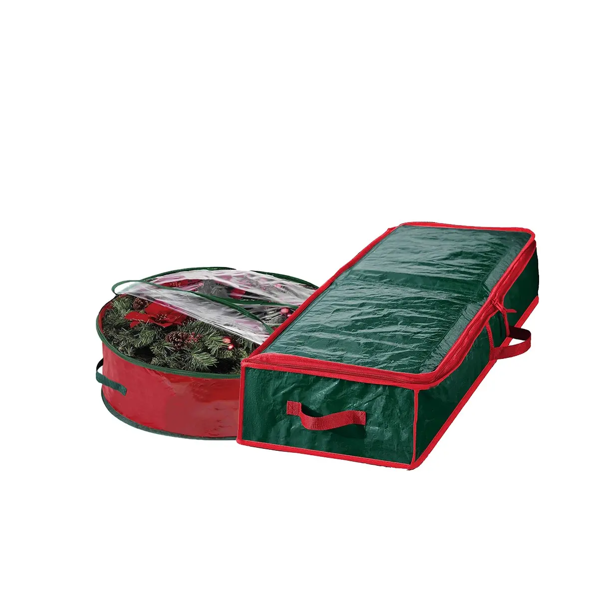 2pcs Christmas Wreath Storage Bags, Dual Zippered, Ultra-Durable, Tear-Proof Fabric, Reinforced Handles, Ideal for Wrapping Paper