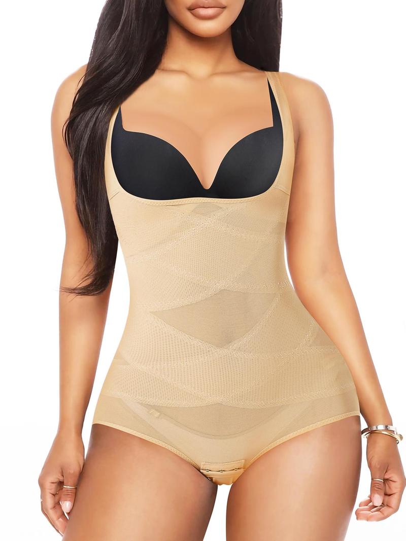 Women's Solid Color Open Bust Mesh High Waisted Shapewear Bodysuit, Breathable Comfortable Tummy Control Shaper, Ladies Shapewear for All Seasons