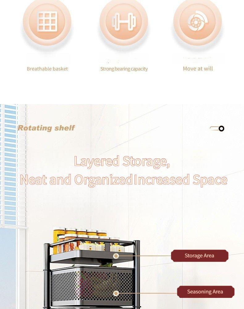 Rotatable multi-layer floor-standing bedroom cart, kitchen storage rack, multifunctional household snack rack, bedside rack