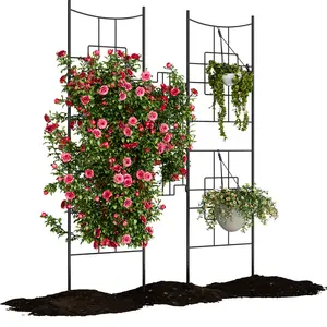 Anti-Rust Black Metal Trellis Privacy Panels 5.5FT Height, Ornamental Outdoor Fence Serving as Growing Support for Vines, Roses and Garden Veggies