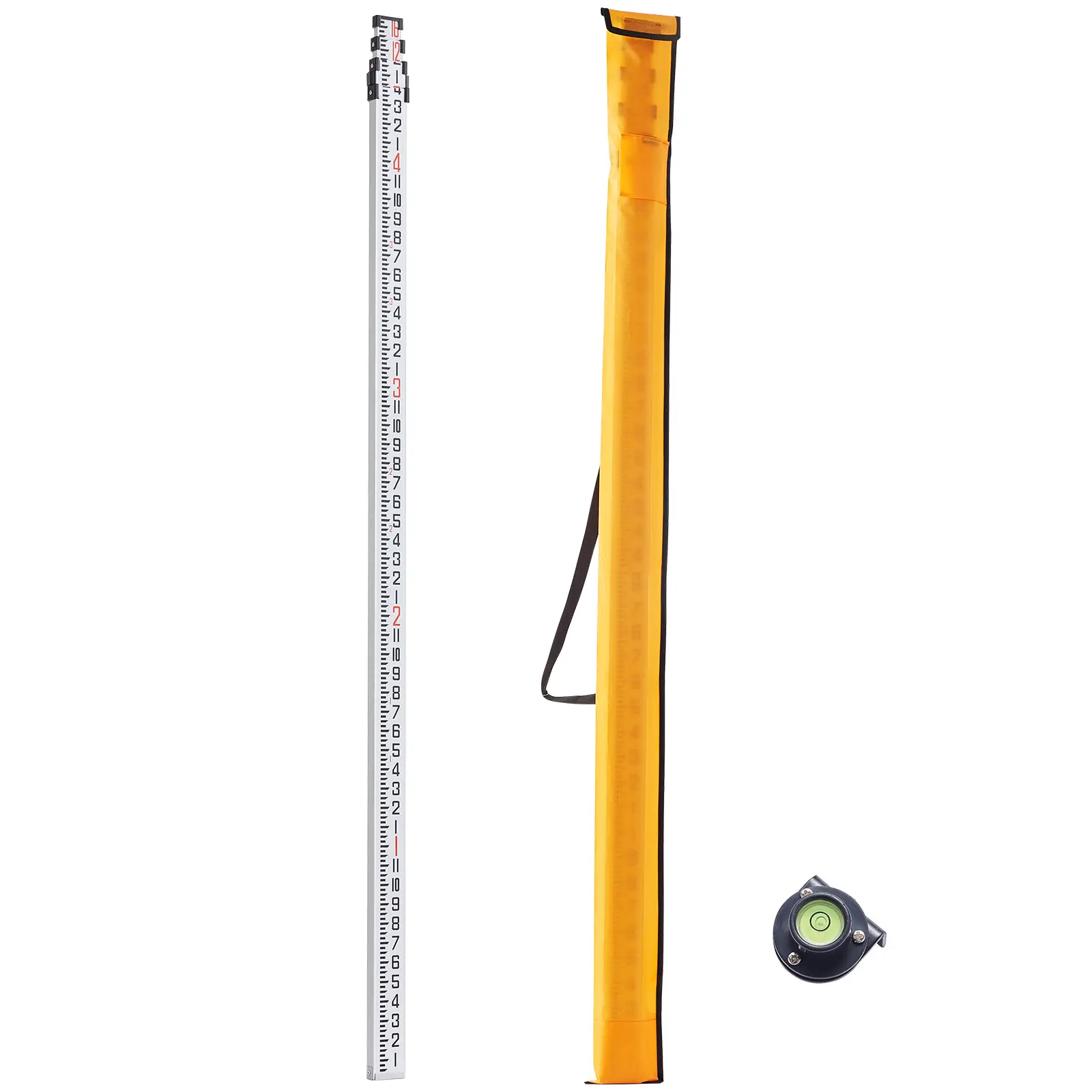 16-ft 6063-T5 Aluminum Alloy Telescopic Leveling Rod, 4 Expandable Sections, Double-Sided Scale, Outdoor Construction & Home Improvement Measuring Tool, Leveling Stick, 16 Feet