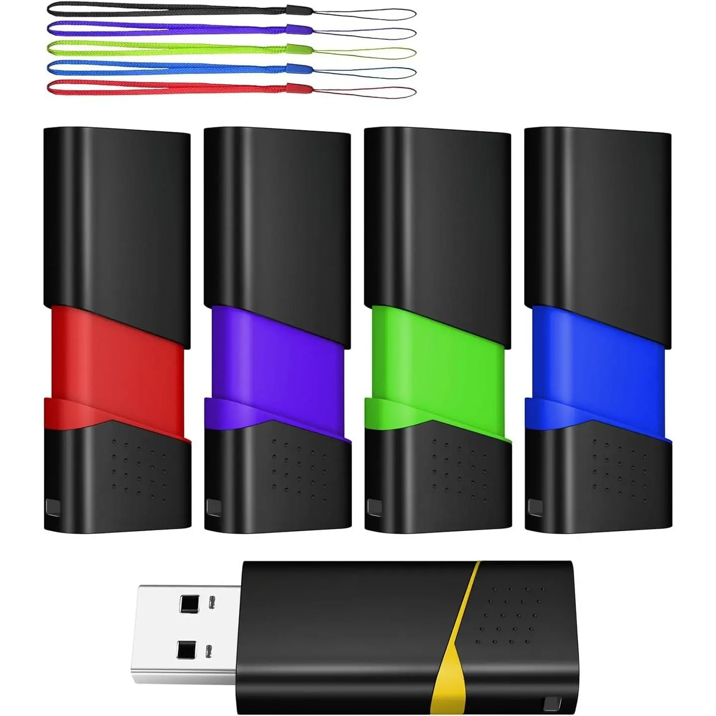4GB USB Flash Drive 5 Pack,  FAT32 USB 2.0 Thumb Drives | Slide Retractable USB Drives 4GB 5 Pack Memory Sticks for Data Storage ( Color:Yellow,Red,Blue,Green,)