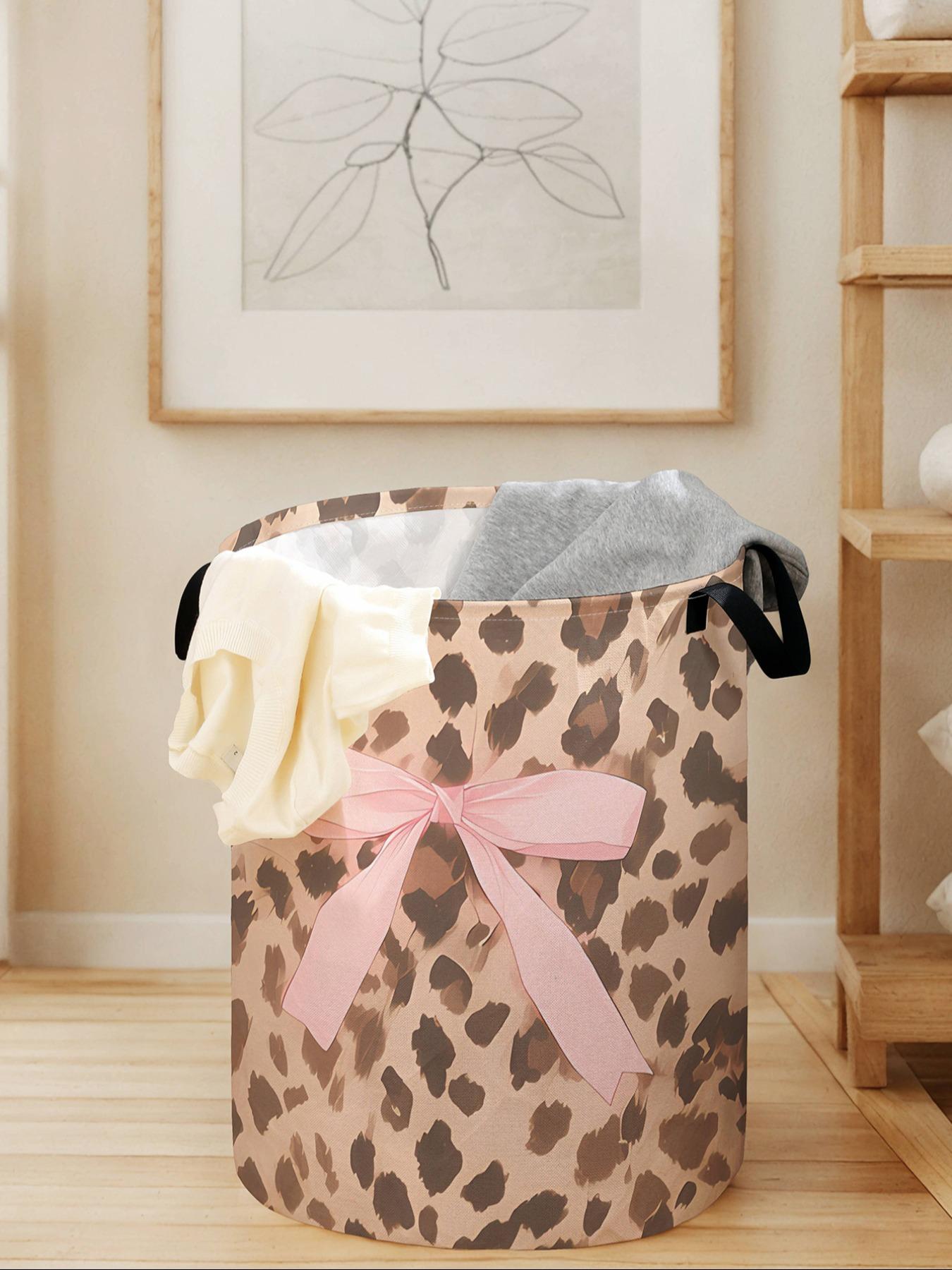 Large Capacity Laundry Basket with Leopard Print Bow Tie Pattern, Durable Fabric with Handle, Foldable Storage for Home and Toys, Laundry Hamper, Laundry Bin