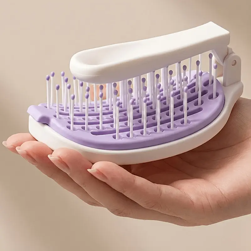 Automatic Cleaning Folding Hair Comb with Scalp Massager & Volumizing Ridging Technology - Portable Folding Suitable for Normal Hair, /Korean Style Detangling Comb for Volume Boosting and Scalp Care /Travel