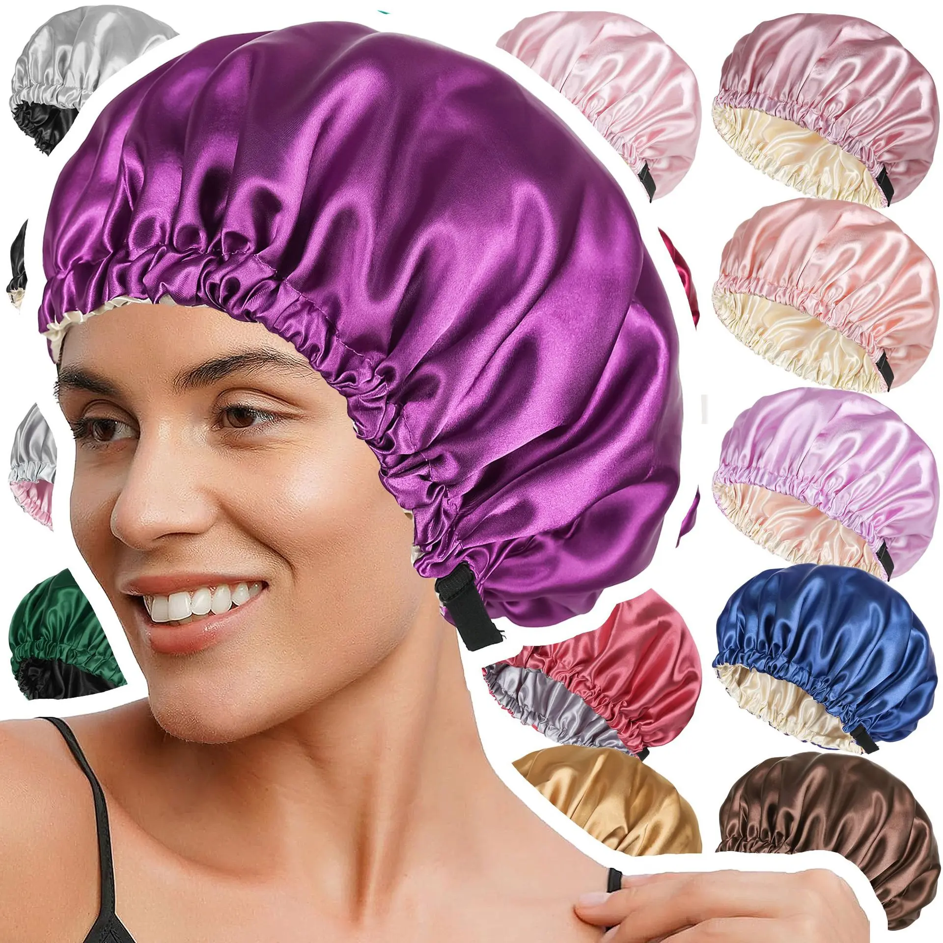 Adjustable Satin Sleep Bonnet, Solid Color Oversized Dome Cap with Wide Elastic Band & Drawstring for Daily Night Sleep, Anti-Frizz, Plain, Prevent Split Ends, Simple, Unisex, Haircare, Hair Tool, Smooth