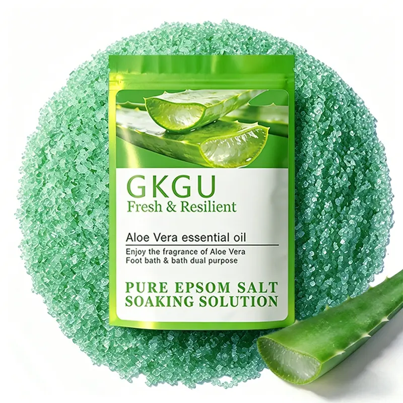 GKGU Aloe Vera Bath Salt, pure epsom salt soaking solution, essential oil, body bath salt, mild exfoliating bath gel, moisturizes the skin and softens body bath salt, suitable for all skin types.
