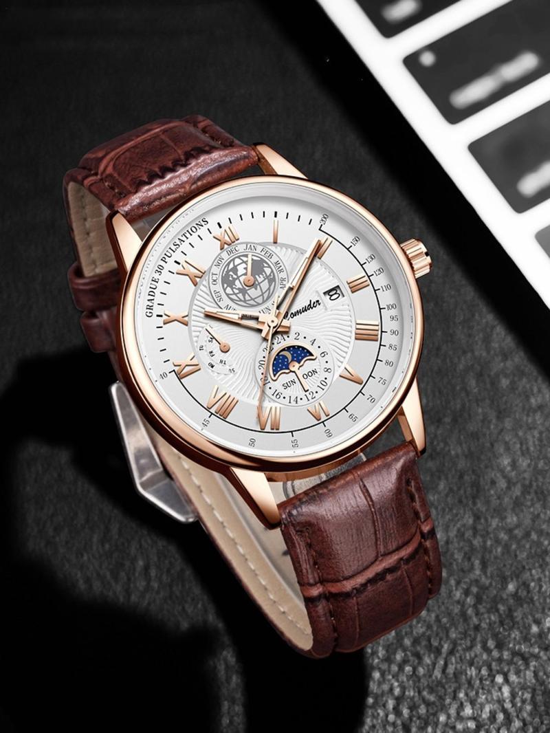 Men's Business Fashion Round Dial Analog Quartz Watch, Fashion Watch for Party, Daily Clothing Decor, Trendy All-match & Exquisite Watch for Birthday Gift with Box, Business Fashion Watches