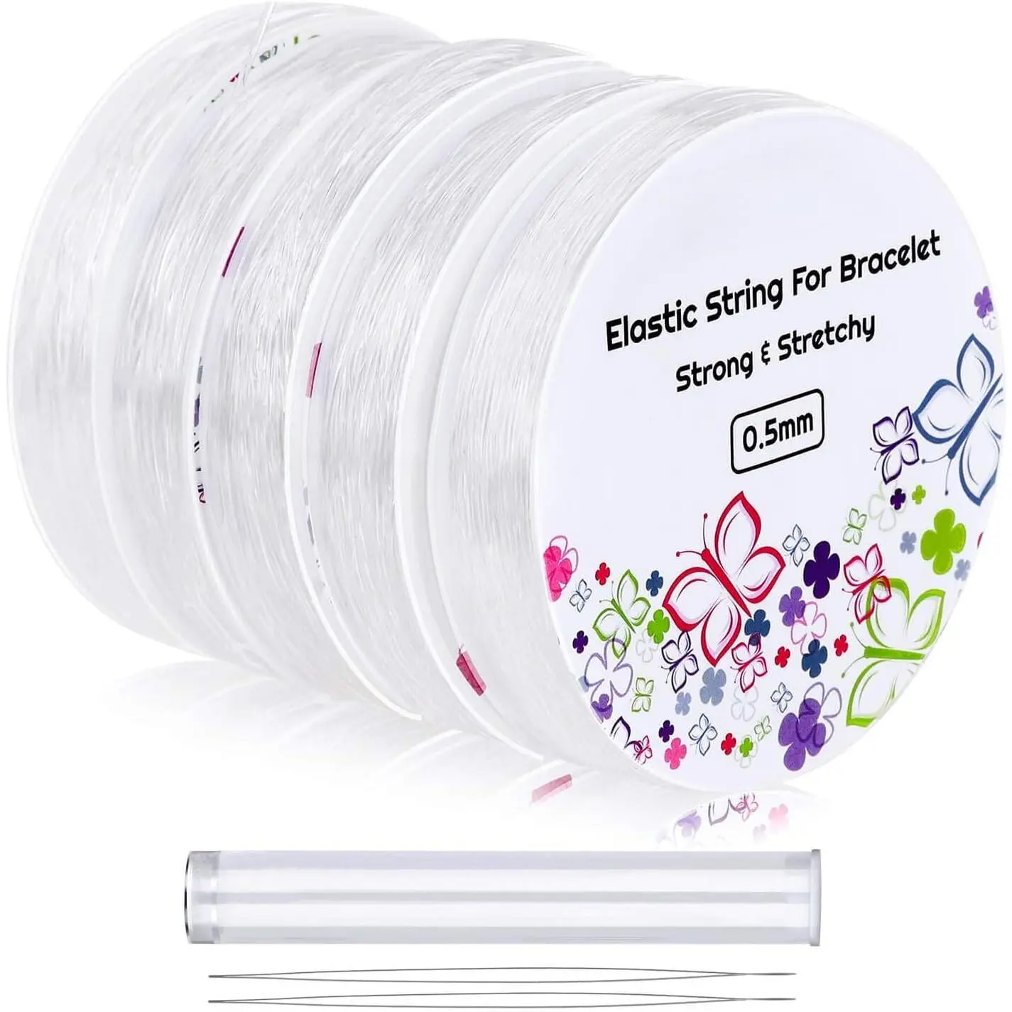 Stretchy String for Bracelets,  5 Rolls Clear Elastic String Stretch Cord  Bead Bracelet String with 2 count Beading  for Seed Beads, Pony Beads