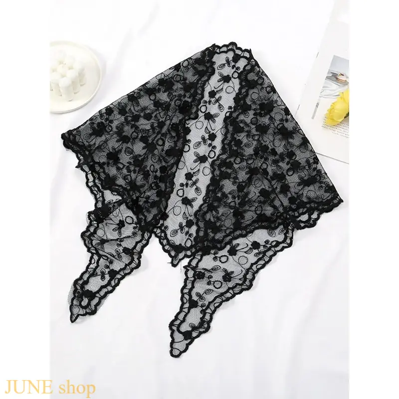 Women’s Lace Neck Scarf, Floral Embroidery Triangle Bandana, Soft Lightweight Shawl, Vintage Versatile Accessory, Daily Streetwear, Birthday Party Gift For Ladies