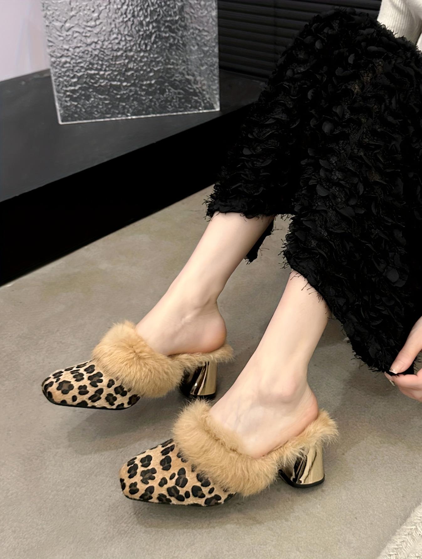 Moccasin Women 2024 New Autumn And Winter Outdoor Half with Dress Versatile High Heels One Slip-On Chunky Heel Elegant Women Shoes