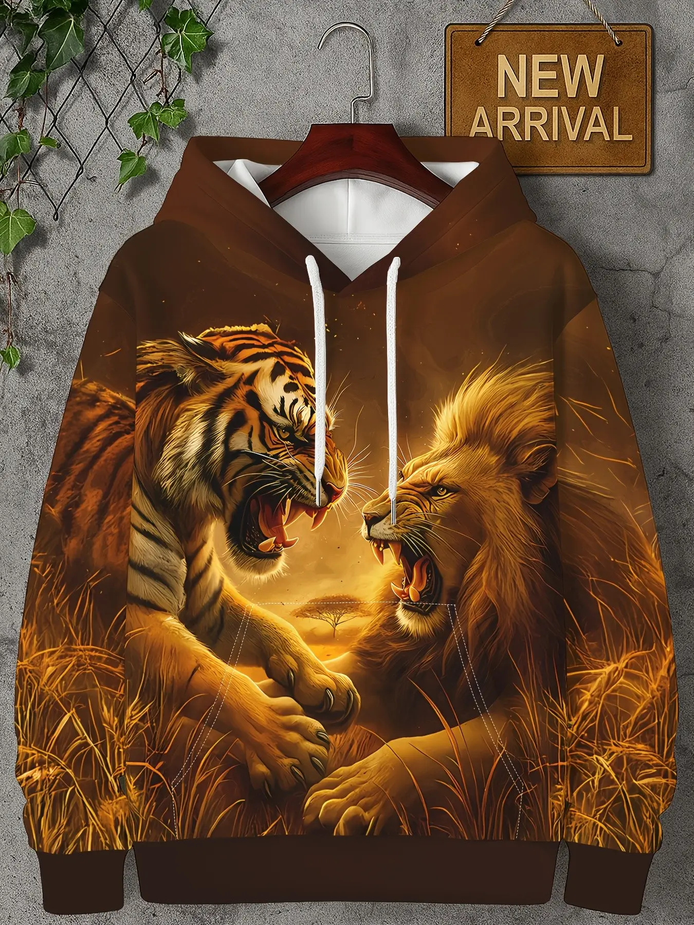 Men's Beast Print Hoodie, Lion Tiger Dragon Wolf Skull Pattern, Casual Loose-Fit Sweatshirt, Fall & Winter Fashion, Trendy Pullover
