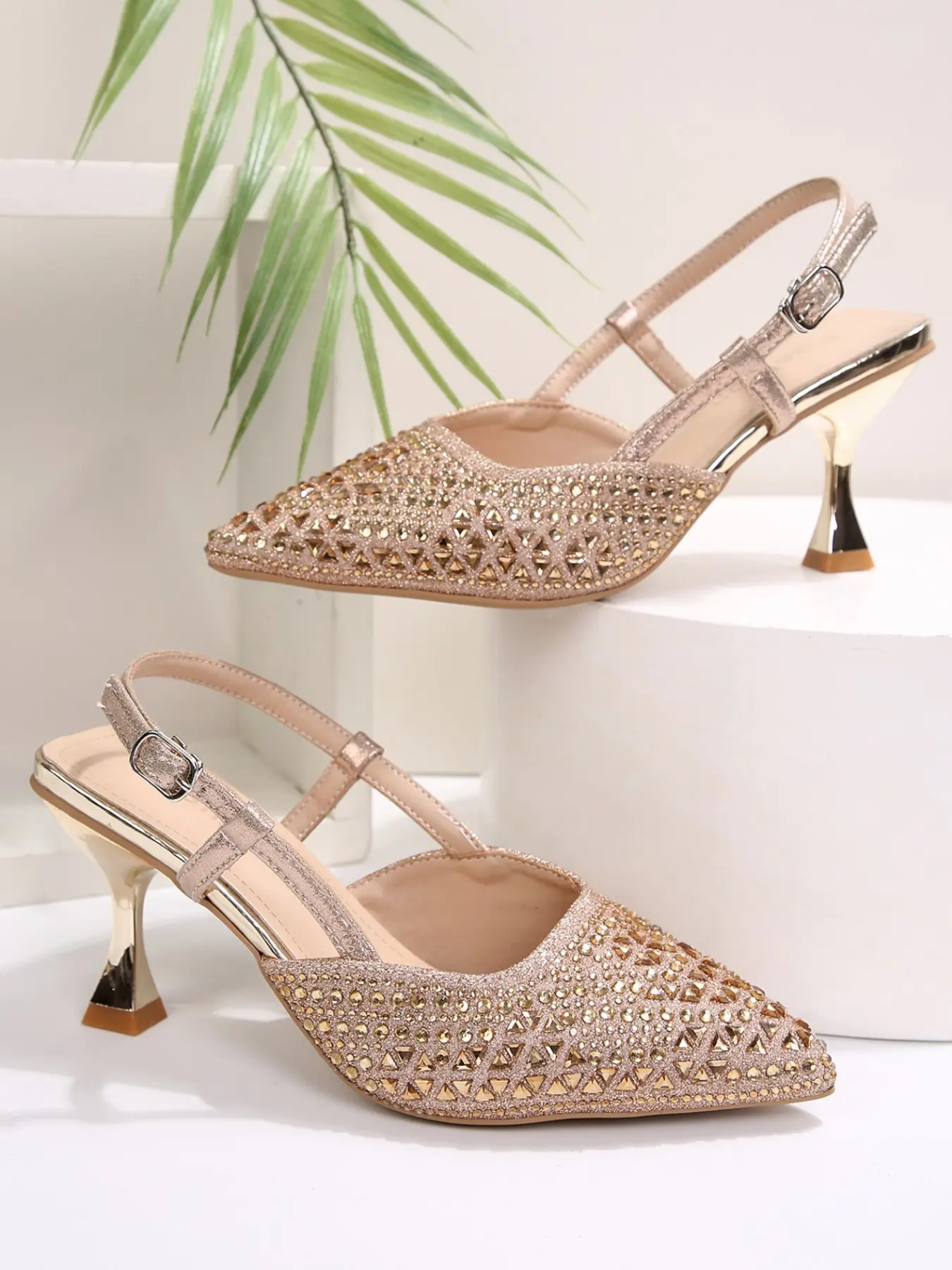 Sparkling Pointed Toe High Heels, Elegant PU Leather Sandals, Rhinestone T-Strap Evening Shoes, Multi-Color Glamorous Party Footwear