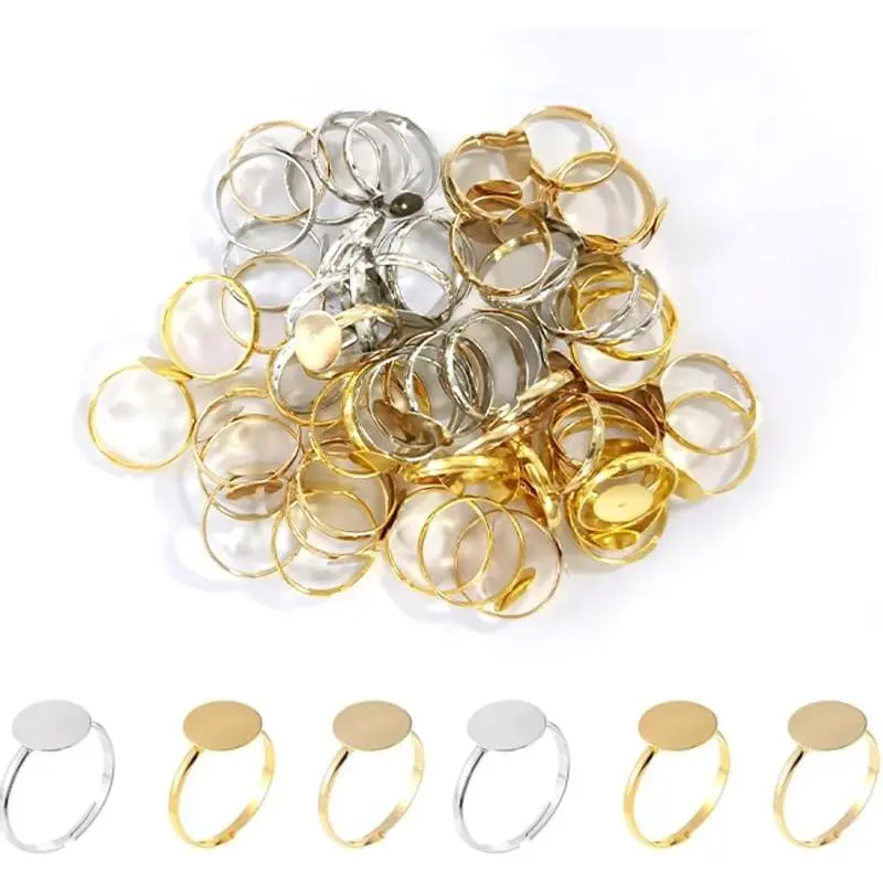 60 count Adjustable Ring Blanks for  Making, 3-Color Stainless Steel Flat Base Craft Rings for DIY, 20 count Each in   Rose