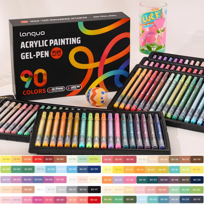 Acrylic Painting Gel Pen, 1 mm Needle Tip, Rich-Color Large-Capacity Ink Pens, Art Drawing Supplies for DIY, Coloring and Doodling, Acrylic Gel Pen with Stackable Colors