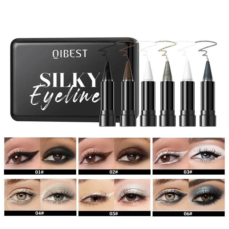 6-Color Eyeliner Pencil Set — 2-in-1 eyeliner & eyeshadow stick, highly pigmented smooth glide, all-day smudge-proof for bold eye looks