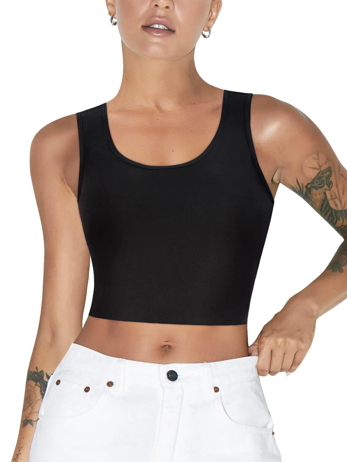 Women's Solid Compression Lingerie Top, Casual Comfy Breathable Round Neck Crop Top, Fitted Tank, Fashion Minimalist Women's Underwear For All Seasons, Underwear for Teenage Girls
