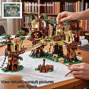 1990 Pieces Bear Village Building Blocks Model, Home Decor Toy, Perfect Birthday Gift for Kids, Figurines & Miniatures