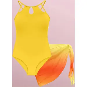 Girls Bathing Suit Size 9-16 Teen Cutout Adjustable Strap One Piece Swimsuits with Mesh Cover Up