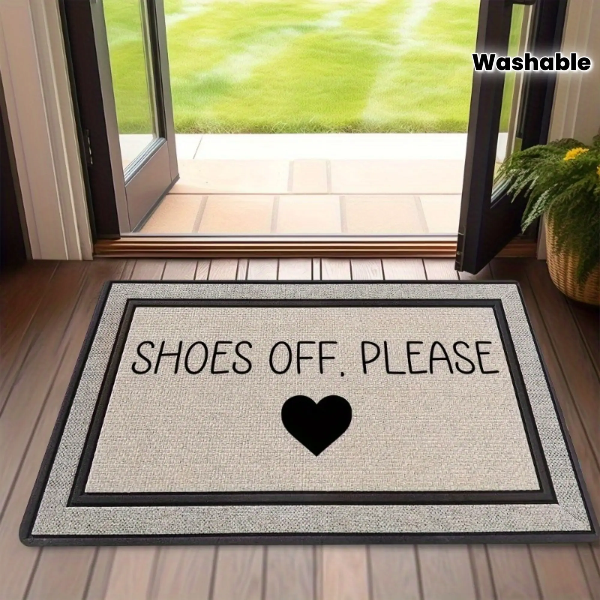 Washable "Please Remove Shoes" Welcome Doormat, Outdoor Welcome Rug, Decorative Floor Mat for Entryway, Patio, Porch, Farmhouse & Garage