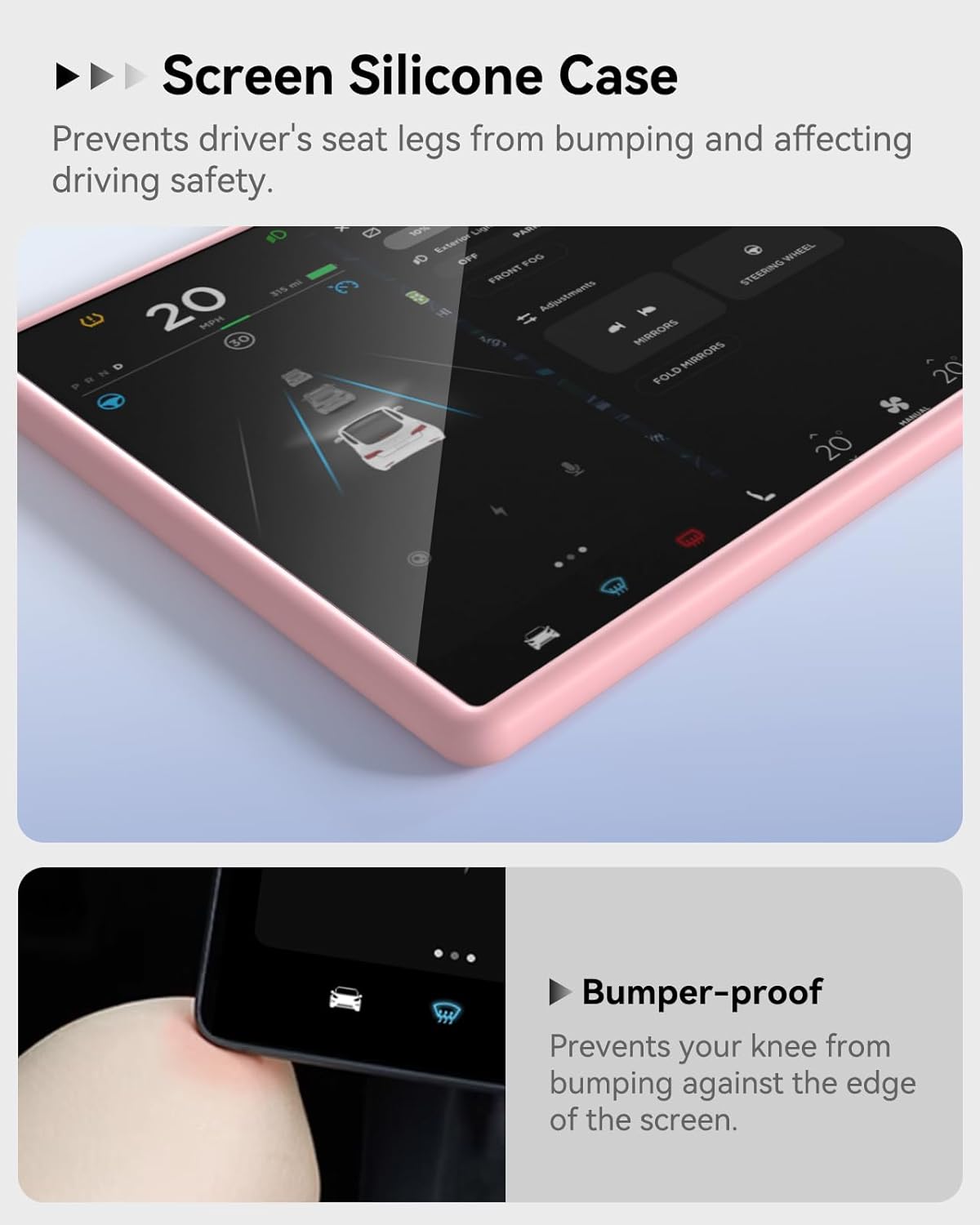 Center Console Wireless Charger Mat,Screen and Rearview Mirror Protector Frame,Anti-Slip Silicone Protector for Tesla 2021-2023 Model 3 and 2021-2025 Model Y Accessories(3 PCS Pink)