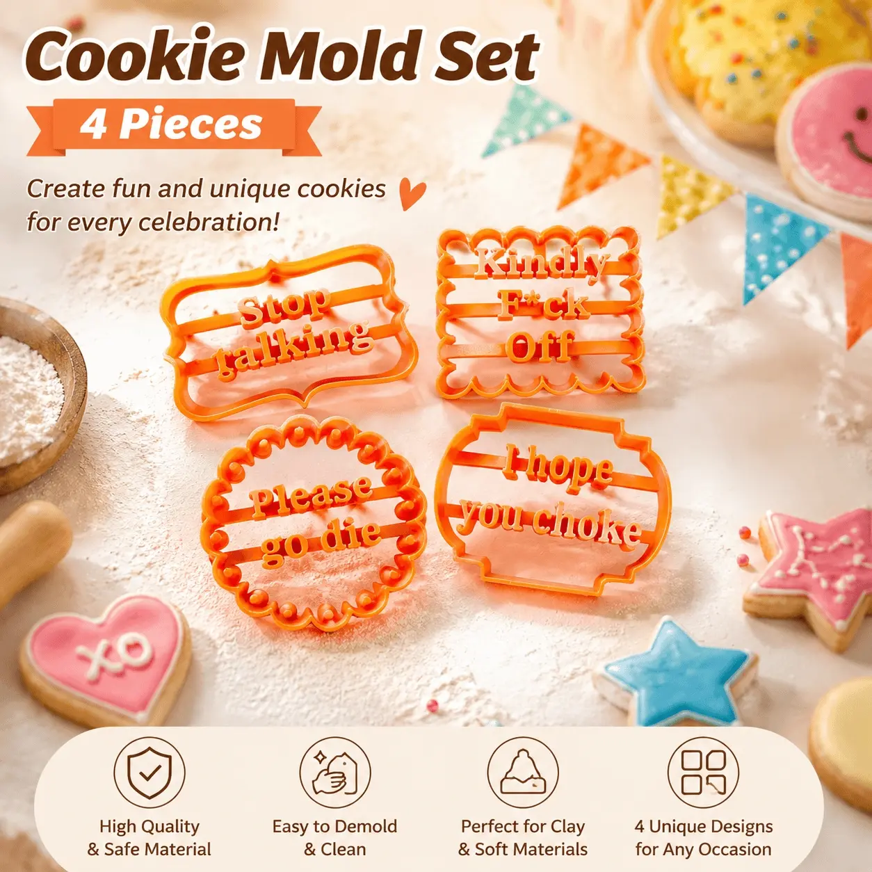 Fun Cookie Stamps for Baking, Creative Cutter Set for Gingerbread Fondant Pastry, Easy DIY Snack Tools for Family Party, Beginner-Friendly Baking Molds for Kids & Adults
