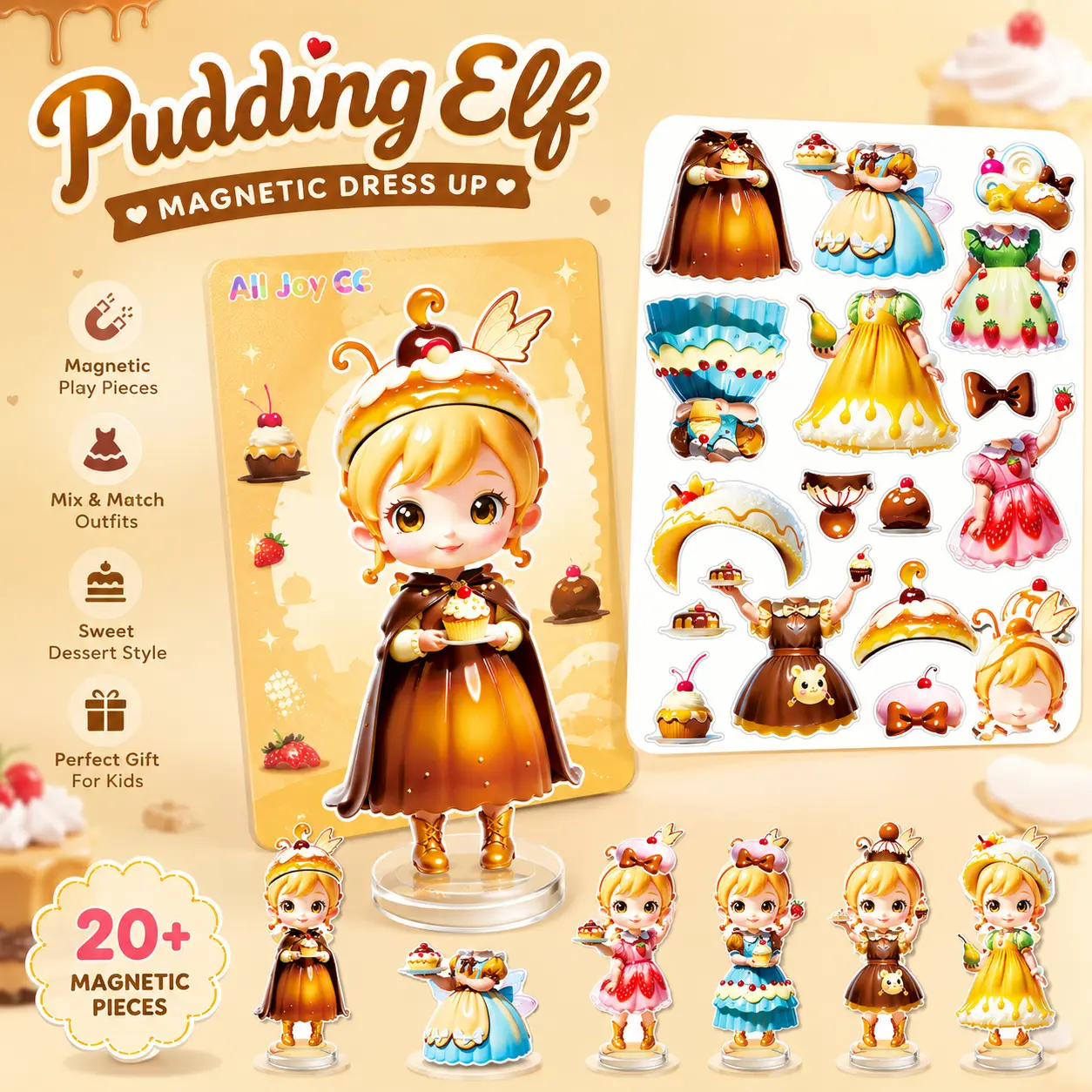 Kawaii Cake Fairy Magnetic Dress Up Paper Dolls Pretend Play Set Strong Magnet Educational Toy Kids Travel Car Airplane Road Trip Essentials Quiet Sensory Activity Fine Motor Skills Fun Birthday Gift Girls Ages 3 4 5 6 7 8 9 Year Old Stocking Stuffer Priz