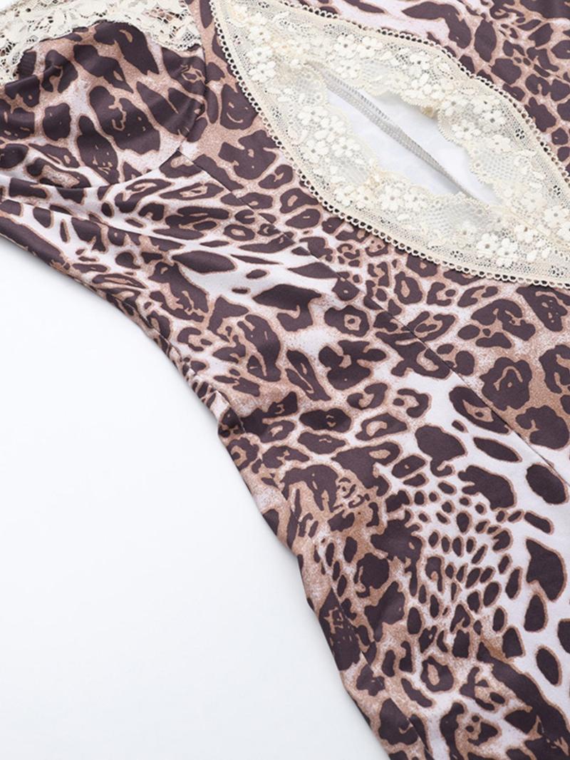 Women's Leopard Print Lace Trim Sexy Dress, Elegant Sleeveless Dress for Party Club Dating Wear, Ladies Summer Clothes, Elegant Fashion Chic