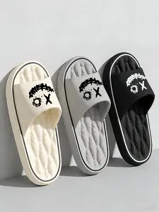 Grunge Devil Face Slide Slippers, Non Slip Cushioned Eva, Open Toe Slides, Gothic Streetwear, Indoor Outdoor, Men Women Couple Summer