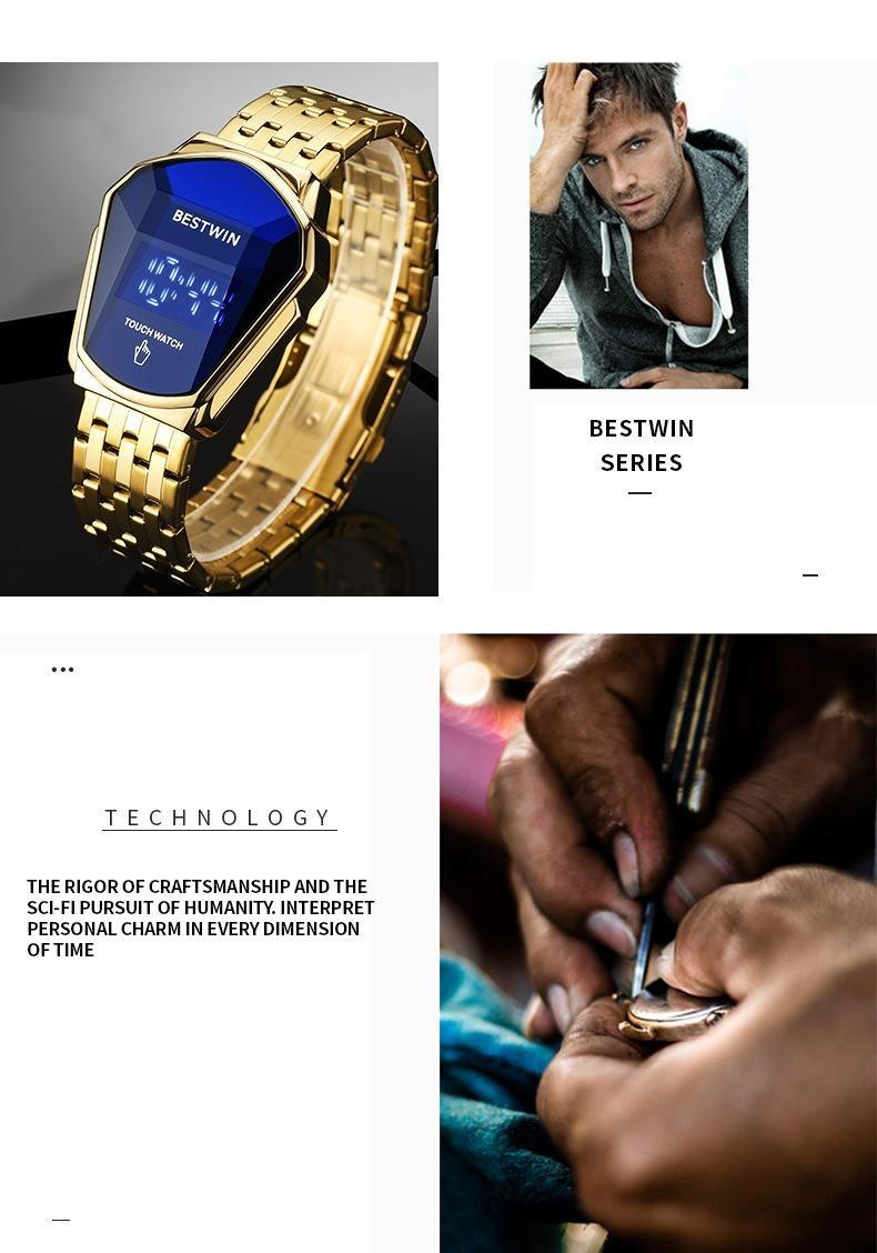 Touchscreen Racing Sport watch Luxury Mens Racing Sport​Iridescent diamond-shaped mirror surfacet WatchMultifunction Chronograph  Stainless Stee!Casual Business Stvle Perfect Giftfor Him fashionable wristwatch time display