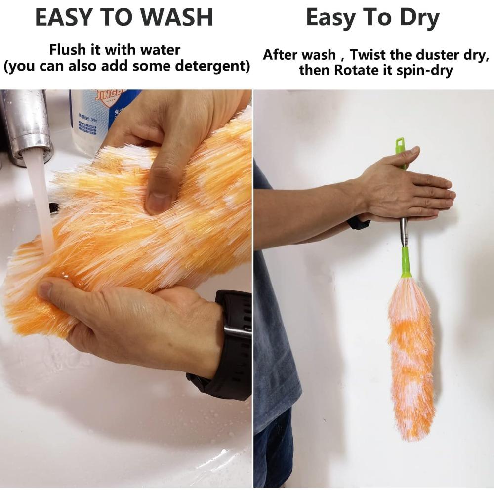 Washable Electrostatic Duster Pack, Extendable Pole 25" to 55", Feather Duster for Cleaning