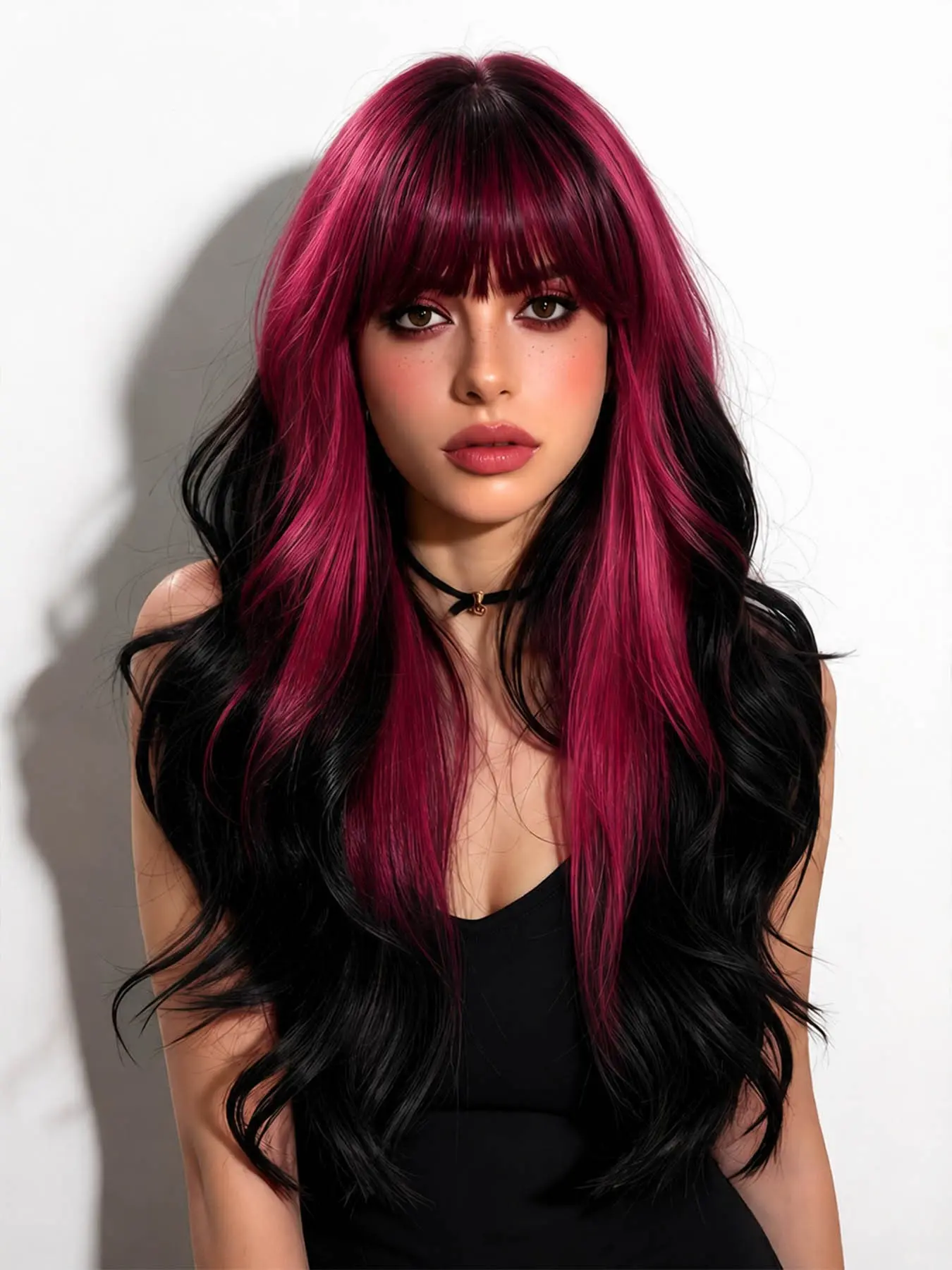and Gradient Long Curly Women's Wig with Bangs, Perfect for Halloween, Easter, Anime Role-Play, Comfortable Synthetic Fiber, Synthetic Wigs