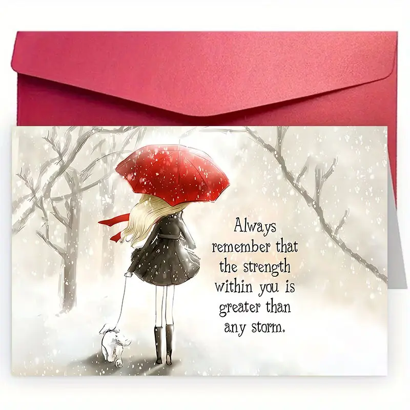 Inspirational Sympathy Card with Envelope, High-Quality Paper, Inner Strength Message, Winter Scene Design, Condolence Greeting Card