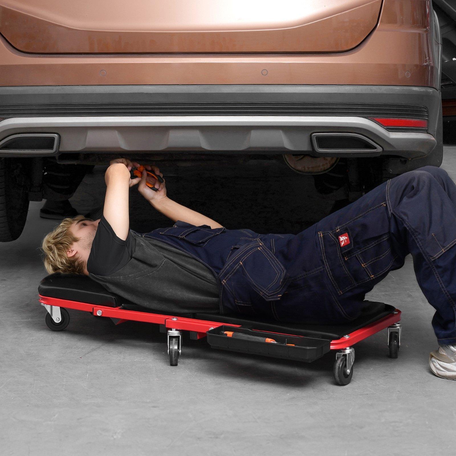 Foldable Z Garage Creeper, 36 in, 300 lbs Load Capacity Rolling Folding Mechanic Creeper Stool, with 6 Wheels Tool Tray Padded Seat Steel Frame, Lay Down or Sit Chair for Garage Shop or Home