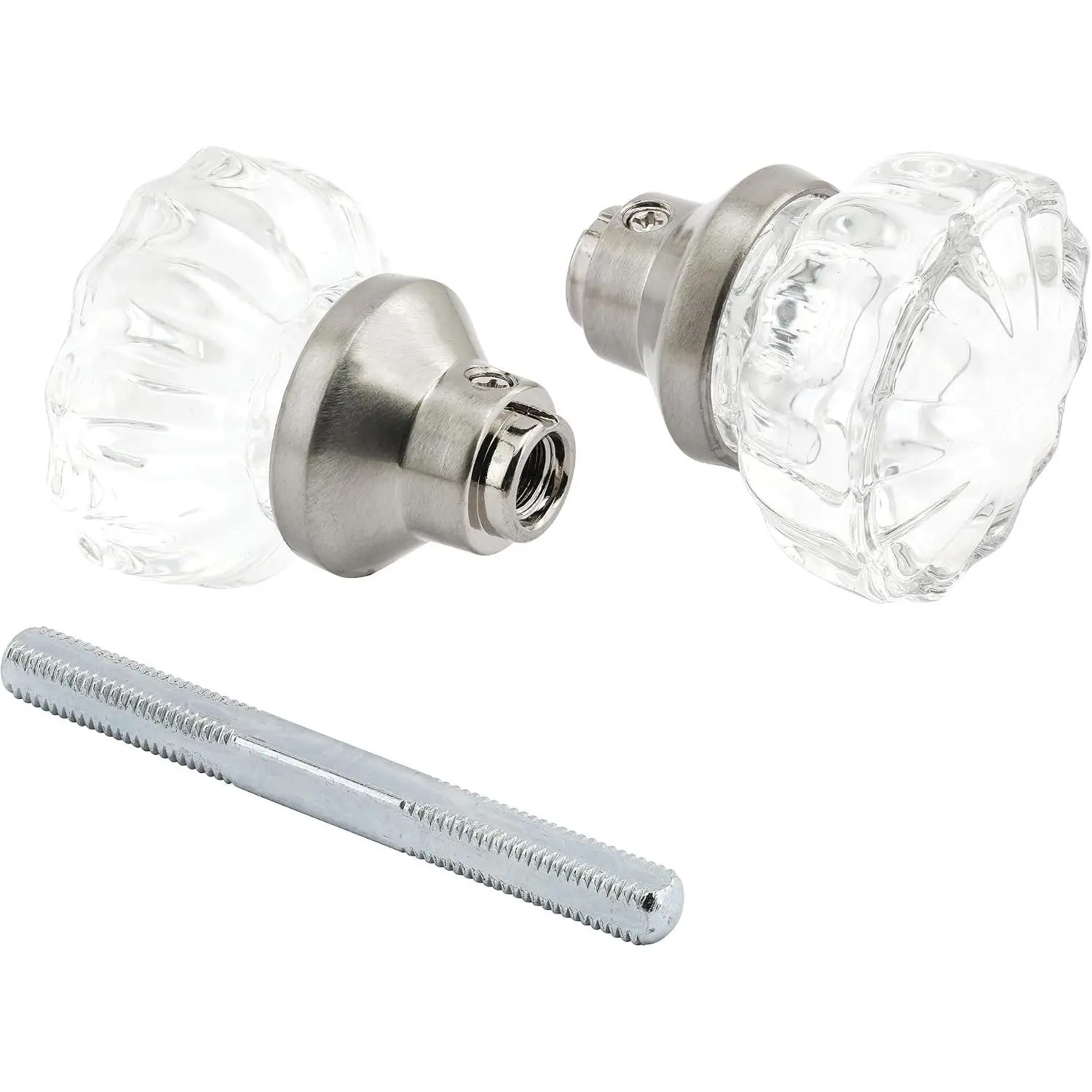 E 28315 Mortise Style Fluted Glass Door Knobs - Perfect for Replacing Broken Antique Lock Sets on Interior Doors, Features 2 In. Outside Diameter Knobs, Satin Nickel (Single Pack)