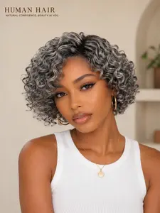Natural Human Hair Short Pixie Cut Wig for Black Women – Layered Pixie with Bangs 44#, Brazilian Virgin Hair, Glueless, Wear & Go, Soft Volume, Perfect for Daily, Party Looks