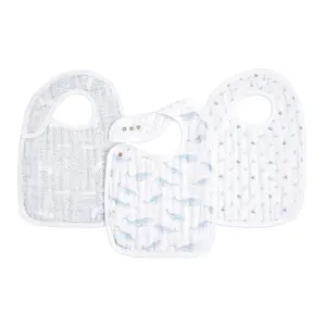 100% Cotton Muslin Snap Bib – Super Absorbent, Soft 3-Layer Baby Bib Boys & Girls with Adjustable Snap-Closure Teething, Eating, Drooling, 3-Pack, Oceanic