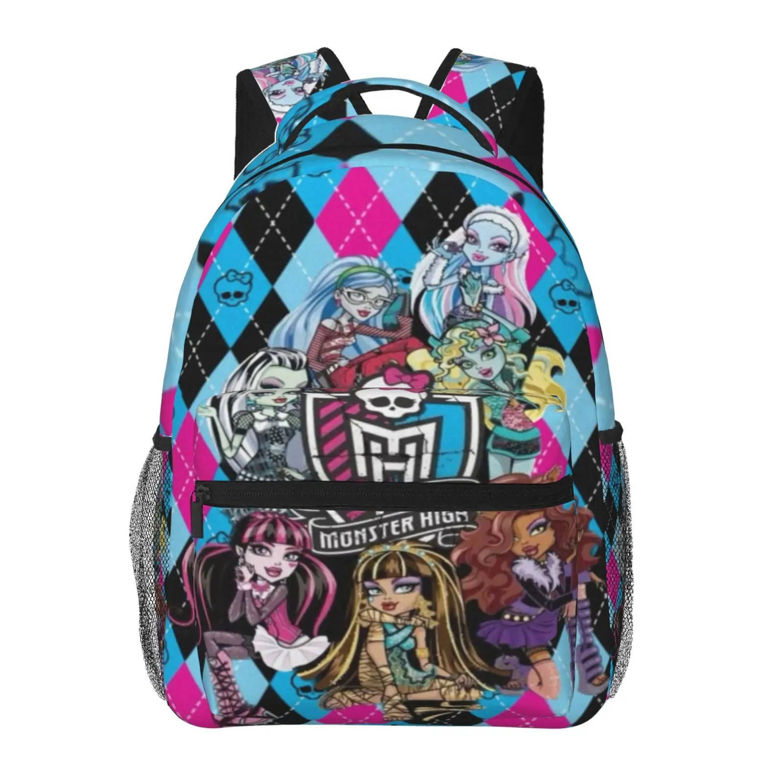 Large Capacity Cartoon  Monster High2 Backpack, Anime Student School bag, boys girls Breathable Adjustable Shoulder Straps School Daypack, Durable Lightweight Book Bag for Daily School Travel Camping Office
